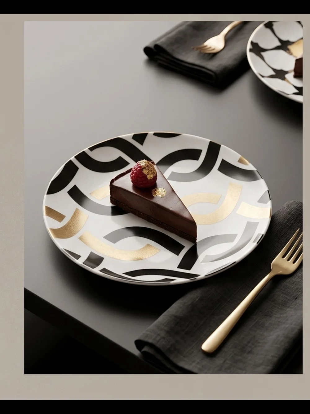 PierOne Black & Gold Patterned Ceramic Salad Plate Set